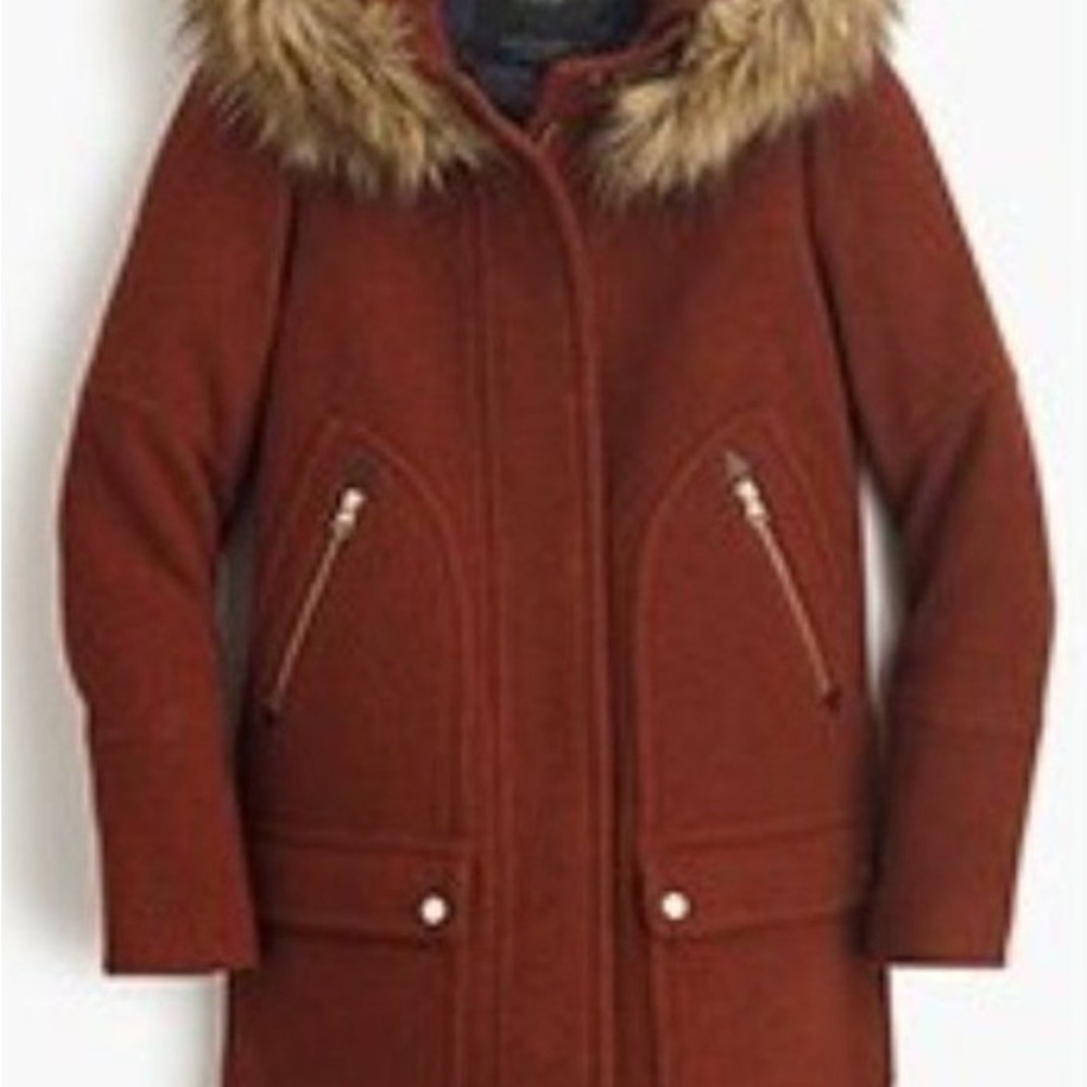 J.Crew Chateau Parka Italian Stadium Cloth Wool Coat Jacket *no fur*
